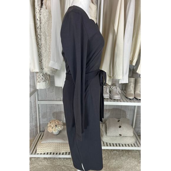 Mikarose Women's Size S Gray Scalloped Neck Tie Waist A Line Dress #0601 - Picture 3 of 11